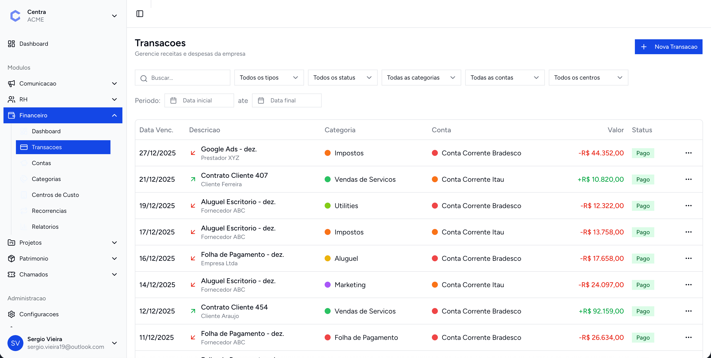 Controle Financeiro e Transações